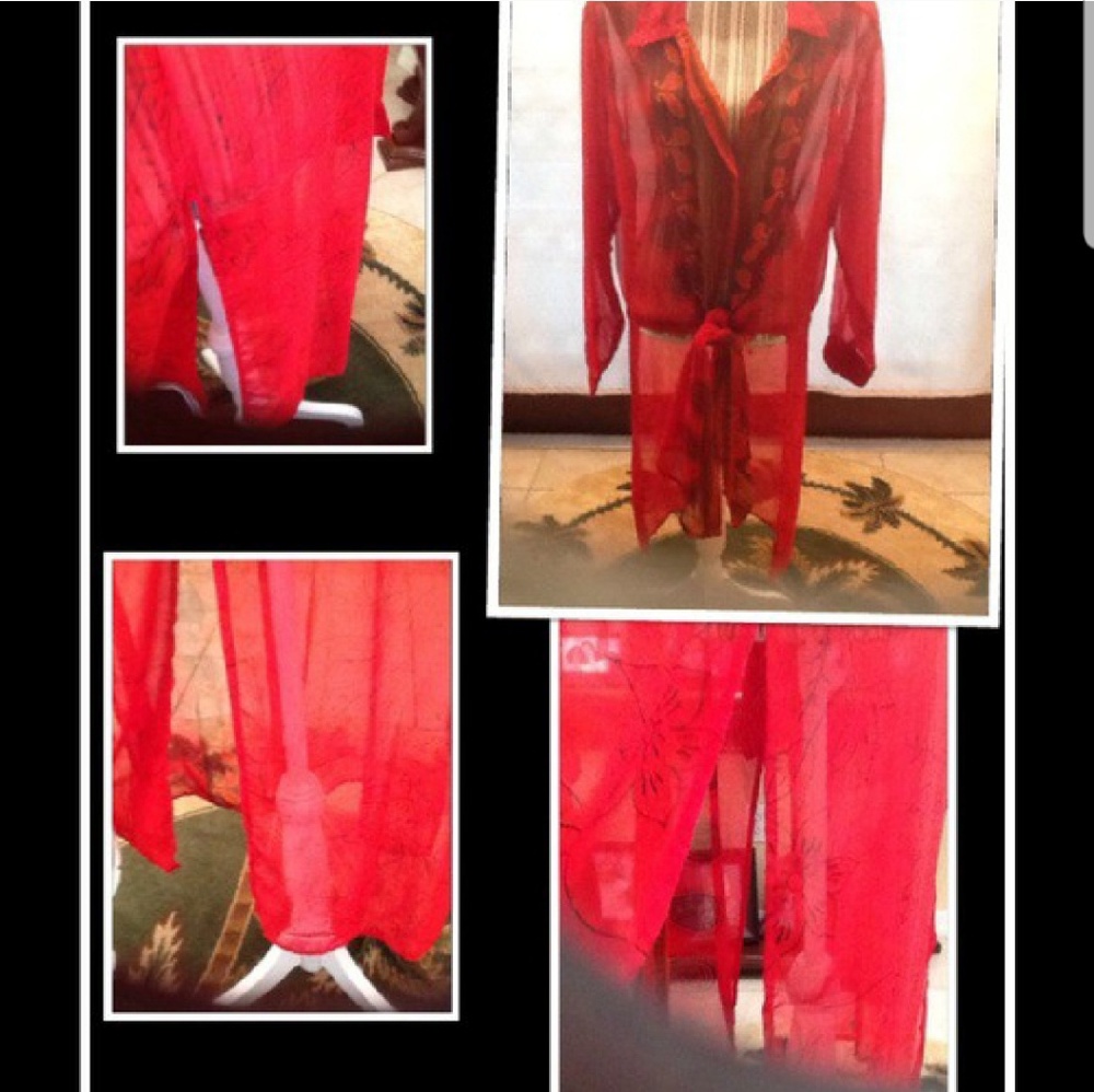Red longline top with slits / cover up